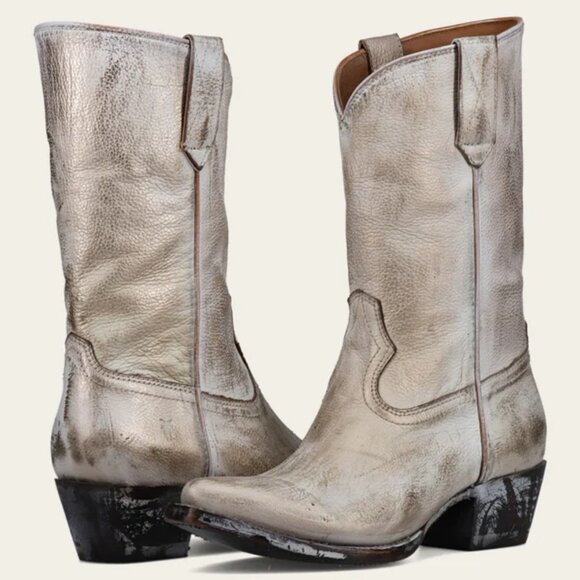 new Frye LEATHER  Sacha Mid Pull On Boho Calf High Boot light Gold $348 Retail - Picture 1 of 9